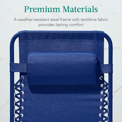 Best Choice Products Adjustable Zero Gravity Chair, Monochromatic Color Folding Patio Recliner w/Side Tray, Headrest - Marine
