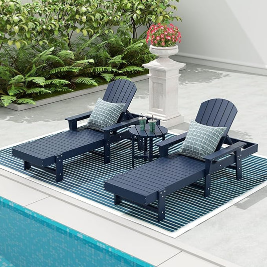 WestinTrends Dylan 3 Piece Adirondack Reclining Chaise Lounge with Arms Navy Blue