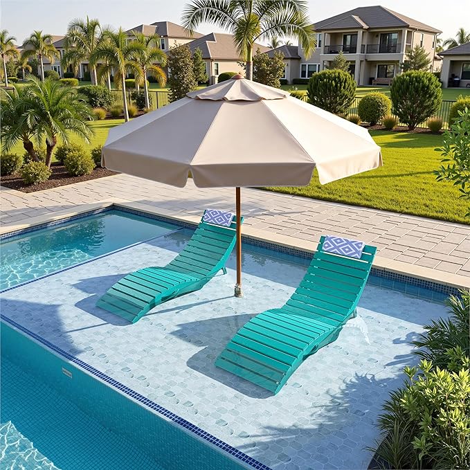 nalone Folding Pool Lounge Chair, HDPE Outdoor Pool Chaise Lounge with Pillow, Pre-Assembled Tanning Chairs with Wheels for Pool Beach Patio (1, Aruba)