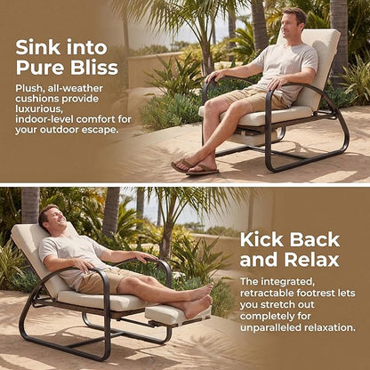 Outdoor Chaise Lounge Chairs Set with Table, 5-Position Adjustable Patio Recliner, Conversation Furniture for Deck, Lawn, Garden, Khaki