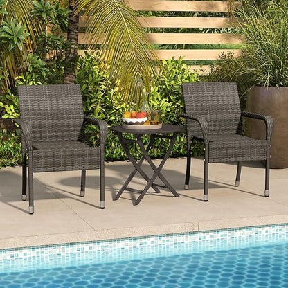 Yaheetech Set of 2 Stackable Outdoor Rattan Dining Chairs, All-Weather Firepits Armchair w/Armrests, Steel Frame for Garden, Patio, Deck, Yard, Poolside, Gray