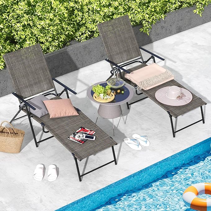 Tangkula Outdoor Lounge Chair, Patio Folding Chaise Recliner with 6-Level Backrest - Photo 2
