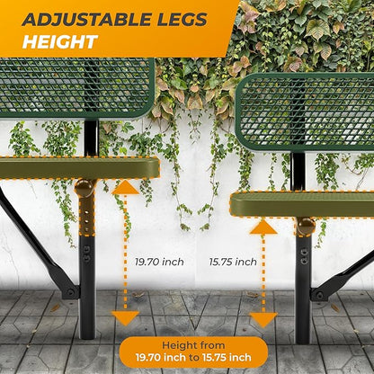 Heavy-Duty Outdoor Metal Bench, Thermoplastic-Coated, Inground, Weatherproof, Commercial-Grade for Parks, Gardens, Patios, Stores & More (4 Ft - Inground with Back, Green)