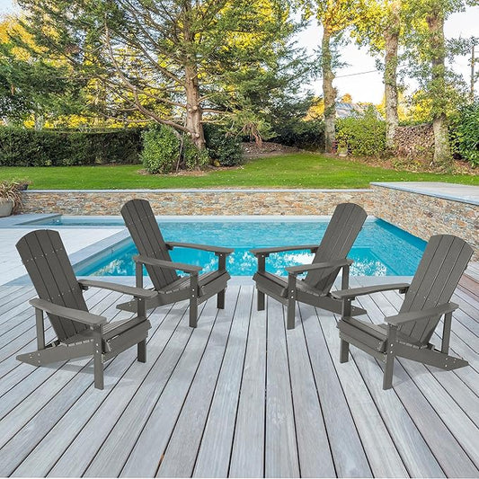 Adirondack Chairs, Plastic Adirondack Chairs Set of 4, All-Weather Resistant, Widely Used in Outdoor, Fire Pit, Deck, Outside, Garden