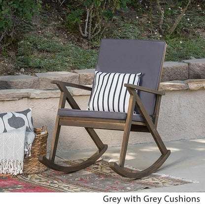 Christopher Knight Home Outdoor Acacia Wood Rocking Chair, Grey/Grey Cushion