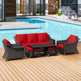 6 Pieces Outdoor Conversation Furniture Set - 77" Patio Sofa, 2 Armchairs, 2 Ottomans, 1 Metal Table - Photo 5
