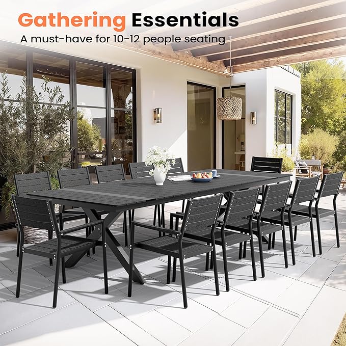 Pellebant 118" Outdoor Dining Table for 8-12, 10ft Aluminum Patio Table with Umbrella Hole - Photo 3