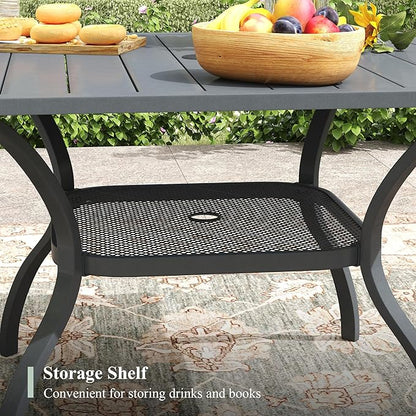 Outdoor Dining Table with Adjustable Umbrella Hole, 37.8" All-Weather Square Patio Dining Table for 4, Metal Patio Table for Garden Lawn Porch Deck Yard, Dark Grey
