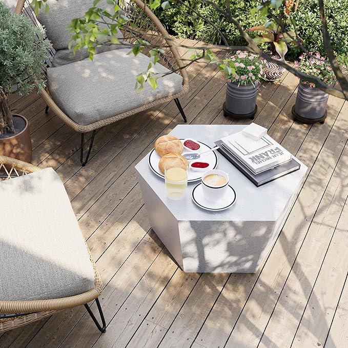 UPHA 28" Hexagon Outdoor Coffee Table, Modern Hollow Concrete Patio Table - Photo 6