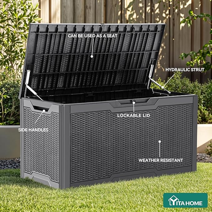 YITAHOME 100 Gallon Large Resin Deck Box Outdoor Storage Boxes for Patio Furniture, Outdoor Cushions - Photo 5