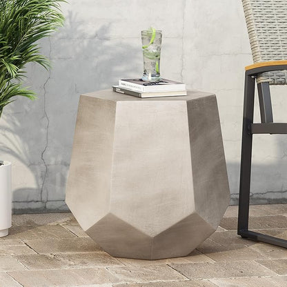 Outdoor Side Table Concrete End Table Faux Stone Small Coffee Tables, Garden Stool Plant Stand for Porch, Backyard Patio Silver-Hexagonal Type