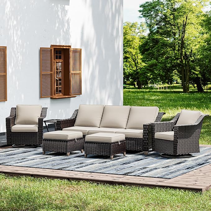 Joyside Wicker Patio Furniture Sets, 6 Pieces Upgraded Large Size Outdoor Furniture with Swivel Rocking Patio Chairs - Photo 1