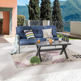 LOKATSE HOME Outdoor Patio Cushioned Loveseat 3 Seats Sofa Bench with Metal Coffee Table - Photo 2