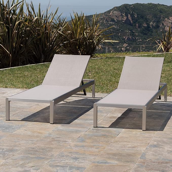 Christopher Knight Home Outdoor Aluminum Chaise Lounge, Set of 2, Grey - Photo 5