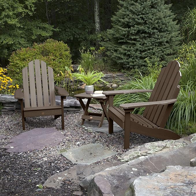 Highwood Classic Westport Adirondack Chairs with Side Table, Weathered Acorn