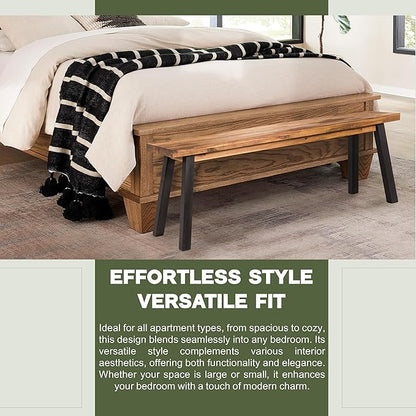 Solid Wood Bench - Minimalist Design, Acacia Wood Construction, Natural top-Black Leg Color, Versatile for Entryway,Living Room,Bedroom & Outdoors,Easy Assembly & Weather-Resistant