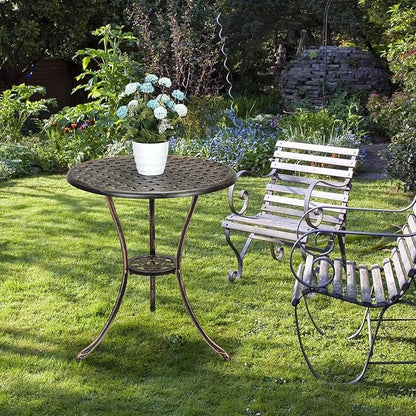 24" Patio Bistro Table Round Outdoor Coffee Table, Small Patio Table with 2" Umbrella Hole, Iron Frame for Porch, Backyard, Garden, Rustic Brown (Rustic Brown)