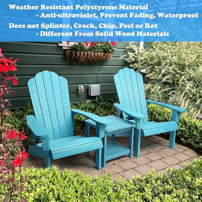 Adirondack Chair, Hard Plastic Weather Resistant Adirondack Chair with Cup Holder, Comfortable Easy to Assemble and Maintain, Outdoor Chair for Patio, Backyard Deck, Fire Pit & Lawn Porch ( Lake Blue)