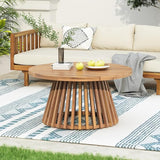 Acacia Wood Patio Coffee Table, Patio Outdoor Acacia Wood Round Coffee Table for Backyard, Lawn, Balcony, Teak Finish - Photo 1