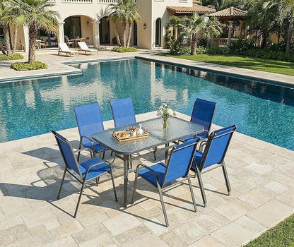MAMIZO Patio Dining Chairs, Stackable All Weather Teslin Chair, Heavy Duty Outdoor Breathable Chairs Set, w/Armrests, Upgraded Chair FeetW/Strenthened Iron Spacers, 330 LBS (6, Navy Blue)