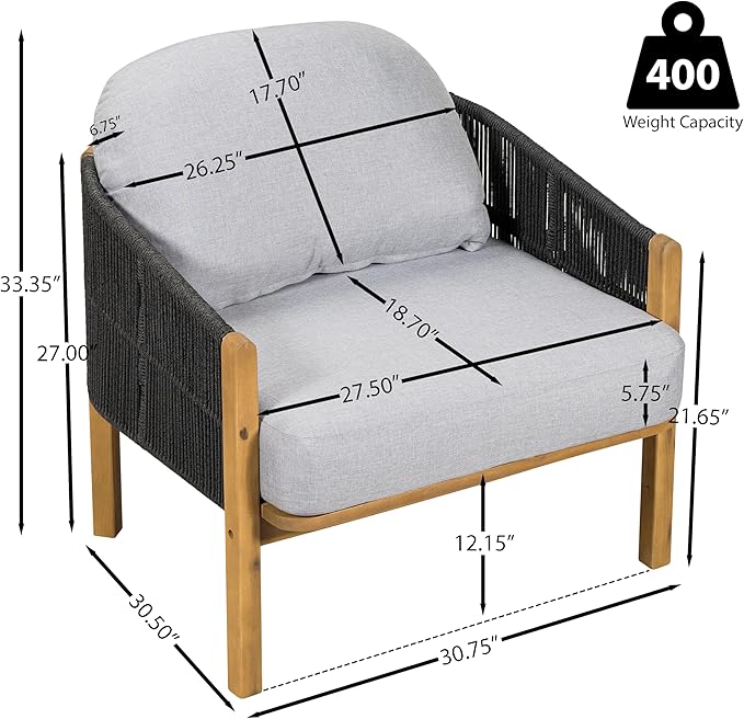Christopher Knight Home Grotta Acacia Wood Patio Accent Chair Set of 2, Wooden Lounge Chair Outdoor - Photo 2
