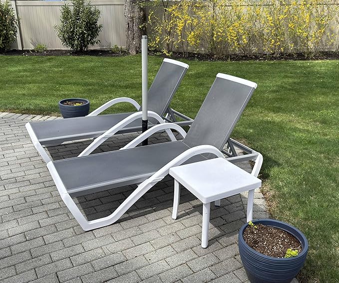 PURPLE LEAF Patio Chaise Lounge Chair Set of 3 Outside Aluminum Plastic Stackable Tanning Chairs with Armrests and Side - Photo 1