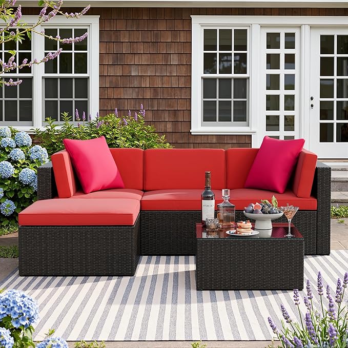 Devoko 5 Pieces Patio Furniture Sets All Weathevr Outdoor Sectional Patio Sofa Manual Weaving Wicker Rattan Patio - Photo 1
