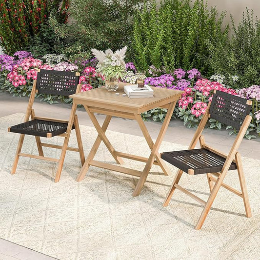 Tangkula 27.5 Inch Teak Wood Patio Dining Table, Square Outdoor Bistro Table with Slatted Tabletop, Sturdy Wood Frame & Thickened Top, Teak Outside Dining Table for Balcony, Deck, Backyard, 2 Pack