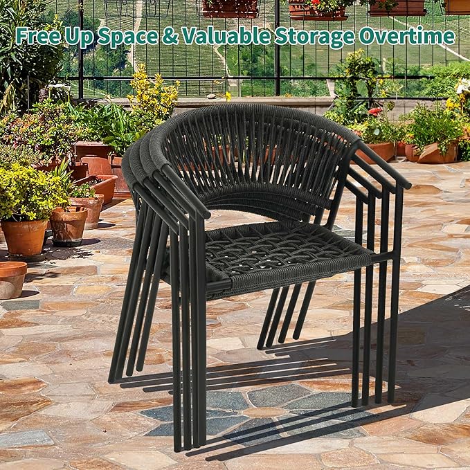 YITAHOME Outdoor Dining Chair Set of 6, Rope Woven Design Stackable Chairs, Indoor-Outdoor Armchair Seating for Patio - Photo 6
