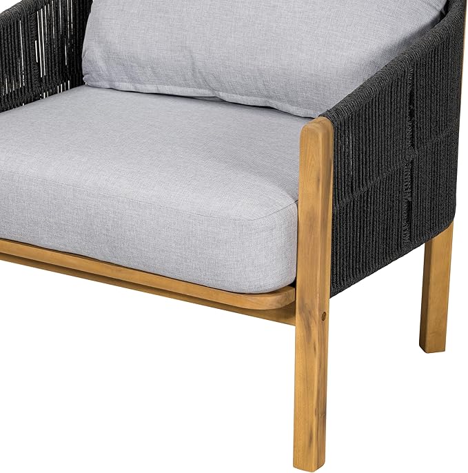 Christopher Knight Home Grotta Acacia Wood Patio Accent Chair Set of 2, Wooden Lounge Chair Outdoor - Photo 7
