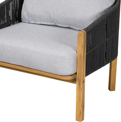 Christopher Knight Home Grotta Acacia Wood Patio Accent Chair Set of 2, Wooden Lounge Chair Outdoor, Outdoor Barrel Chair with Rope Weave+Removable Cushion, Curved Backrest Lounge Sofa, Gray+Teak
