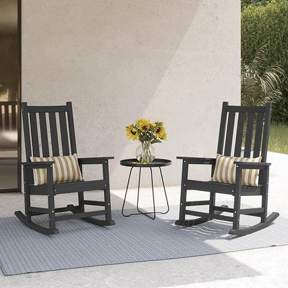 HDPE Outdoor Rocking Chair Set of 2, Oversized Rocking Chairs with Widened Seats & High Backs (2, Black)