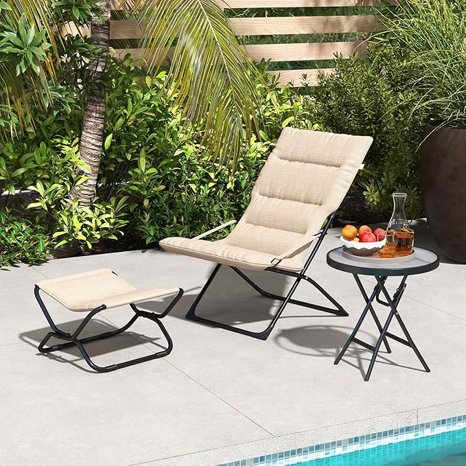 Abba Patio Outdoor Chaise Lounge Chair, Reclining Folding Patio Camping Chair with Separate Footrest - Photo 2