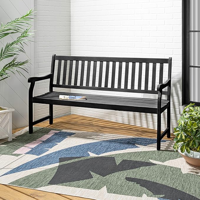 JONATHAN Y BNH101C Laurel 59.1" 3-Seat Slat-Back 600-Lbs Support Acacia Wood Outdoor Garden Patio Bench for Garden, Lawn - Photo 2