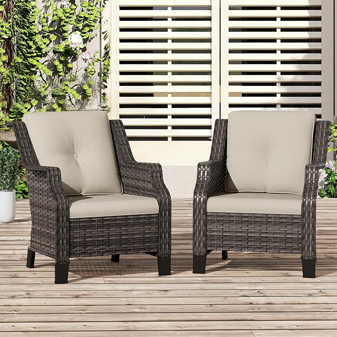 Patio Wicker Chairs Set of 2, Outdoor PE Conversation Bistro Chair Set with Cushions for Garden, Backyard, Balcony and Deck