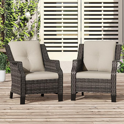 Patio Wicker Chairs Set of 2, Outdoor PE Conversation Bistro Chair Set with Cushions for Garden, Backyard, Balcony and Deck