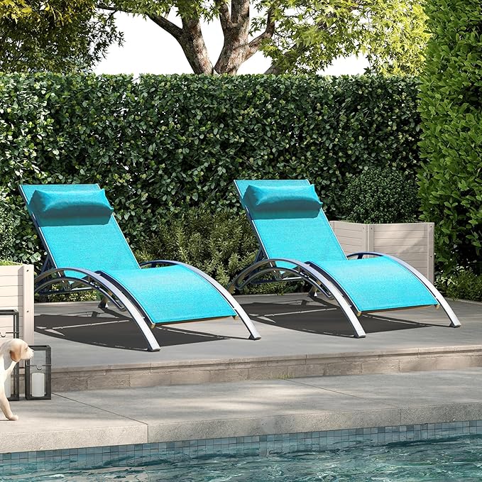 Domi Pool Lounge Chairs Set of 2, Outdoor Chaise Lounge with Side Table - Photo 8