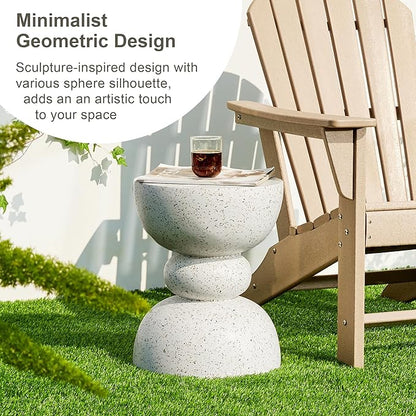 Glitzhome Outdoor Side Table, Round Accent End Table, Lightweight Faux Terrazzo Decorative Garden Stool, 17.25" H White Planter Stand for Patio Porch Balcony Living Room