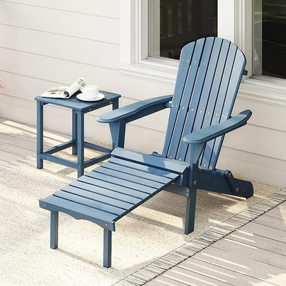 Wooden Folding Adirondack Chair with Ottoman, Pre-Assembled Backrest and Seat Board, Lounge Chair for Outdoor Patio Garden Lawn Backyard Firepit Deck Pool Beach
