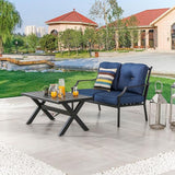 LOKATSE HOME Outdoor Loveseat and Coffee Table Metal Conversation Set Patio Furniture with Cushions for Poolside - Photo 7