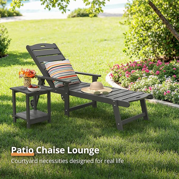 LUE BONA Chaise Lounge Chair with Table, 2-Piece, HDPS Chaise Lounger, 5 Positions Adjustable Lounge Chairs - Photo 4