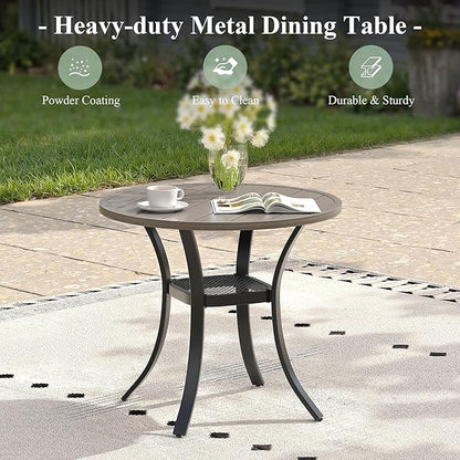 Outdoor Dining Table with Storage Shelf, 28" All-Weather Round Patio Dining Table for 2, Metal Patio Table for Garden Lawn Porch Deck Yard, Grey