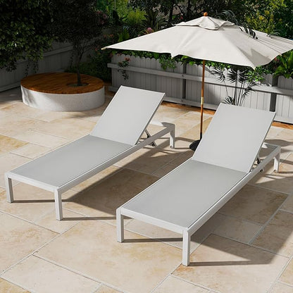 Christopher Knight Home Set of 2 Berton Outdoor Mesh Seat Chaise Lounge Chairs, Patio Adjustable Aluminum Frame Single Lounge Sofa, Poolside/Garden/Backyard Seating, All-Weather Furntiure, Gray+White