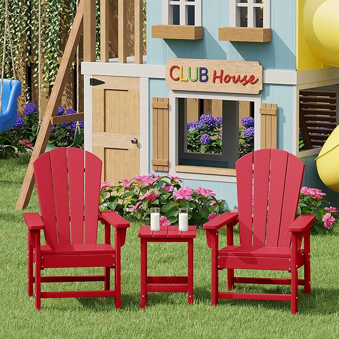 Costaelm Kids Outdoor Side Table, Small Patio HDPE Adirondack Square Table, Porch End Table for Outside Pool Garden, Red - Photo 4