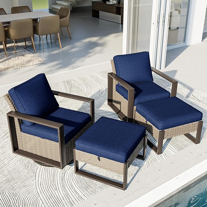 4 Piece Patio Furniture Set, Outdoor Swivel Rocker Patio Chairs and Ottoman, Metal Patio Furniture with Deep Seating - Photo 1