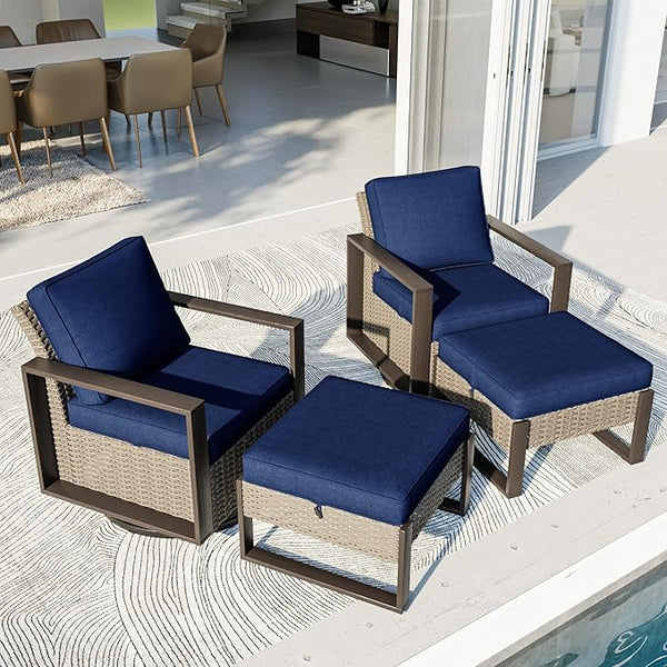 4 Piece Patio Furniture Set, Outdoor Swivel Rocker Patio Chairs and Ottoman, Metal Patio Furniture with Deep Seating - Photo 1