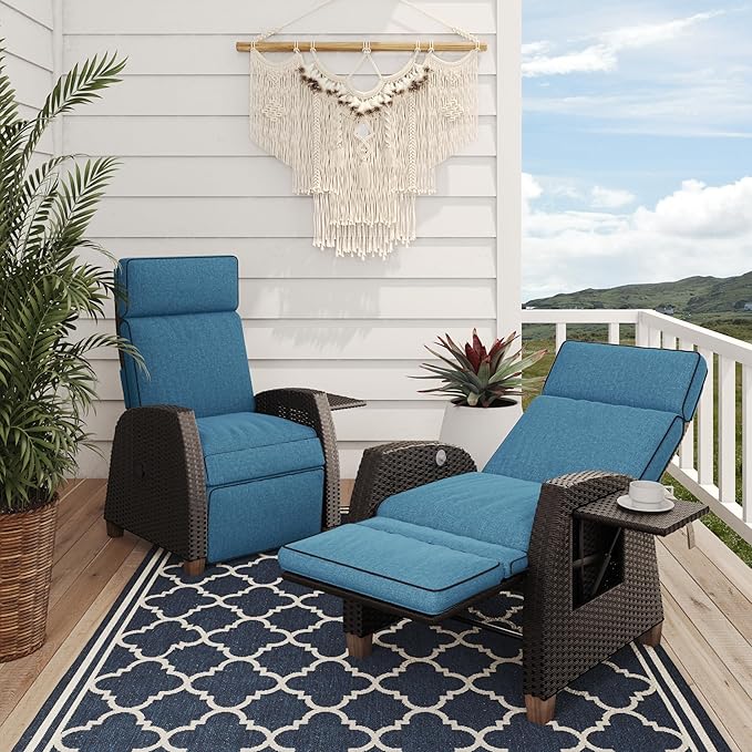 Grand patio Outdoor Reclining Chairs with Extended Footrest 2-Piece Adjustable Patio Wicker Lounge Recliner up to 150° - Photo 1