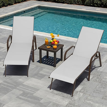 Crestlive Outdoor Chaise Lounge Chair,5-Position Pool Lounge Chairs with Armrests Sunbathing Recliner for Patio,Beach,Deck,Yard (2PC Gray)