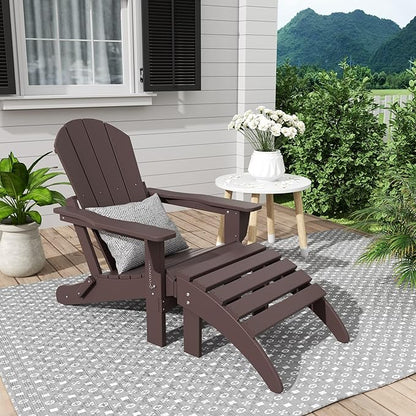 WestinTrends Malibu Outdoor Lounge Chair, 2-Pieces Adirondack Chair Set with Ottoman, All Weather Poly Lumber Patio Lawn Folding Chairs for Outside Pool Garden Backyard Beach, Dark Brown
