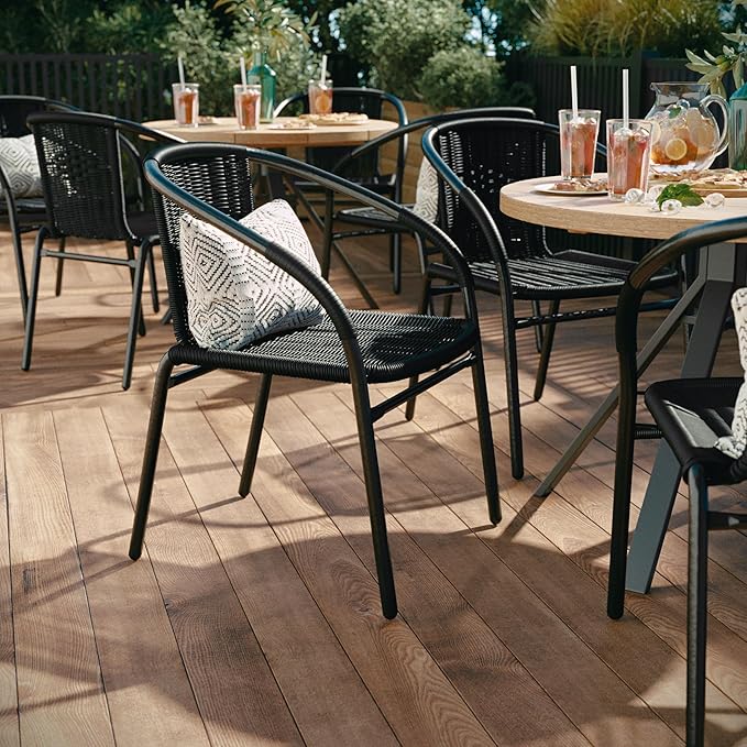 EMMA + OLIVER Set of 2 Modern Rattan Indoor/Outdoor Stack Chairs - Photo 3